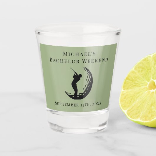 Gepersonaliseerd borrelglas | Vrijgezellengolfweek Shot Glas (Voorkant)