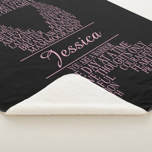 Gepersonaliseerd borstkankerlint zwart en roze sherpa deken (3/4)