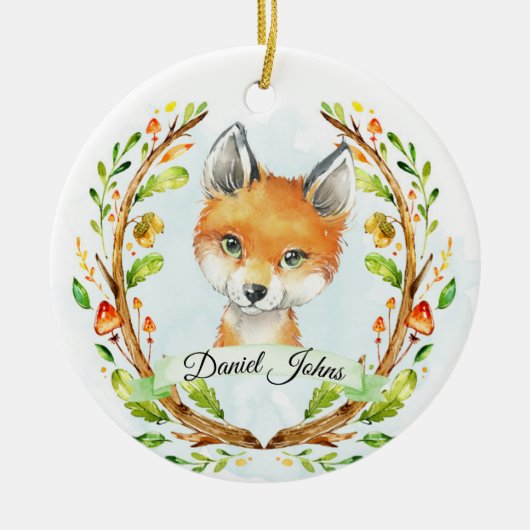 Gepersonaliseerd bos Fox Ornament voor Baby Boy (Voorkant)