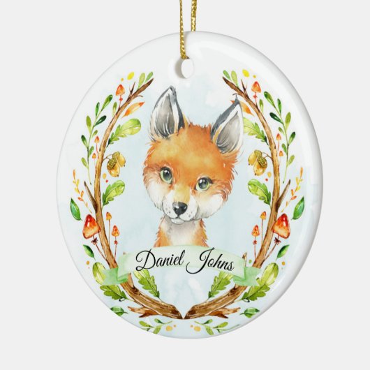 Gepersonaliseerd bos Fox Ornament voor Baby Boy (Links)