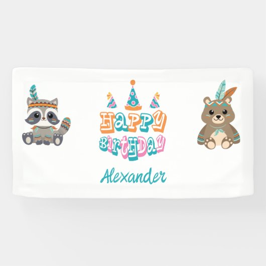 Gepersonaliseerd bos "Happy Birthday"-banner Spandoek (Horizontaal)