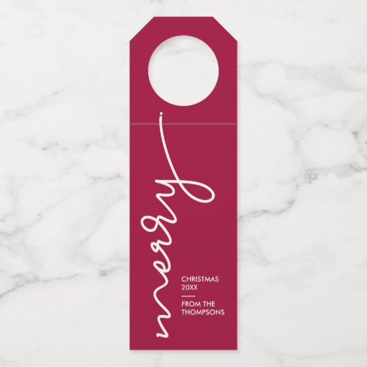 Gepersonaliseerd Bourgogne Red | Snel kerstscript Flessenhanger (Voorkant)