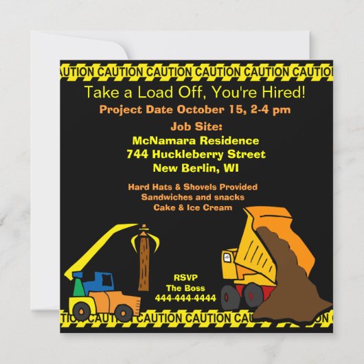 Gepersonaliseerd bouwBulldozer Birthday Invites Kaart (Achterkant)