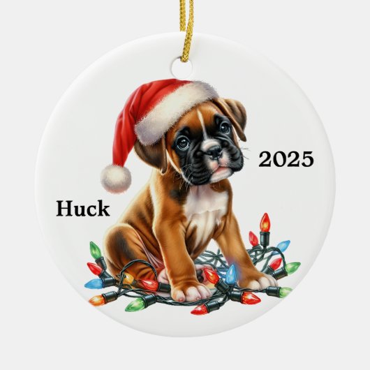 Gepersonaliseerd Boxer Kersthond Keramisch Ornament (Voorkant)