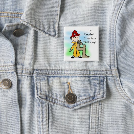 Gepersonaliseerd Brandweerman 4e Verjaardag Button (In situ)