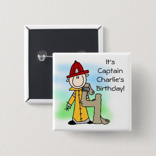 Gepersonaliseerd Brandweerman 4e Verjaardag Button (Voorkant /achterkant)