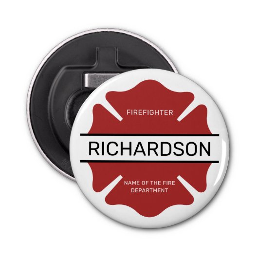 Gepersonaliseerd brandweerman rood Logo symbool Button Flesopener (Voorkant)