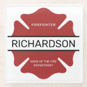 Gepersonaliseerd brandweerman rood Logo symbool Glazen Onderzetter (Voorkant)
