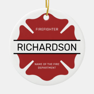 Gepersonaliseerd brandweerman rood Logo symbool Keramisch Ornament