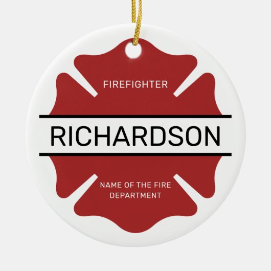 Gepersonaliseerd brandweerman rood Logo symbool Keramisch Ornament (Voorkant)