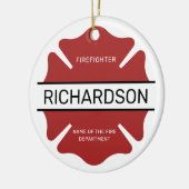 Gepersonaliseerd brandweerman rood Logo symbool Keramisch Ornament (Links)