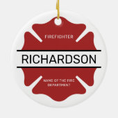 Gepersonaliseerd brandweerman rood Logo symbool Keramisch Ornament (Achterkant)