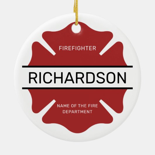 Gepersonaliseerd brandweerman rood Logo symbool Keramisch Ornament (Achterkant)