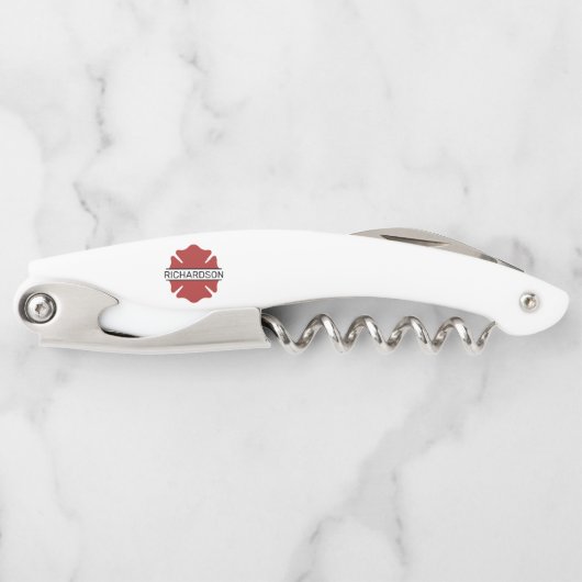 Gepersonaliseerd brandweerman rood Logo symbool Kurkentrekker (Voorkant)