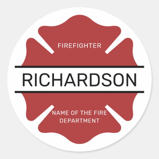 Gepersonaliseerd brandweerman rood Logo symbool Ronde Sticker (Voorkant)