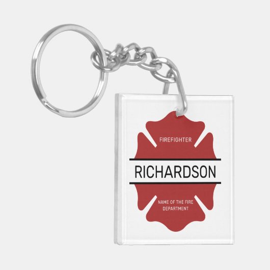 Gepersonaliseerd brandweerman rood Logo symbool Sleutelhanger (Voorkant Links)