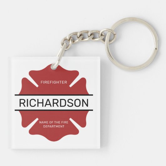 Gepersonaliseerd brandweerman rood Logo symbool Sleutelhanger (Achterkant)