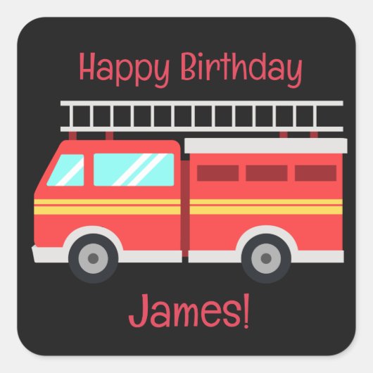 Gepersonaliseerd brandweerwagen vierkante sticker (Voorkant)