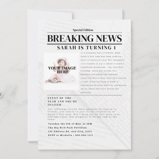 Gepersonaliseerd Breaking News: Kind verjaardagsfe Kaart (Voorkant)