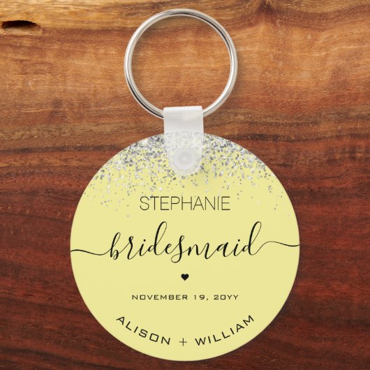 Gepersonaliseerd Bridesmaid Glitter confetti effec Sleutelhanger (Voorkant)
