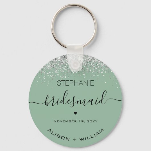 Gepersonaliseerd Bridesmaid Glitter confetti effec Sleutelhanger (Voorkant)