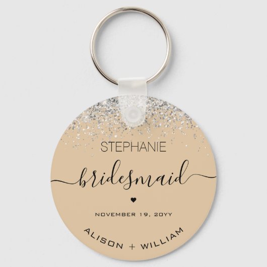 Gepersonaliseerd Bridesmaid Glitter confetti effec Sleutelhanger (Voorkant)