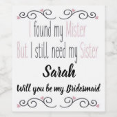 Gepersonaliseerd Bridesmaid Wijnflesje Label Wijn Etiket (Enkel label)