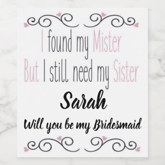 Gepersonaliseerd Bridesmaid Wijnflesje Label Wijn Etiket (Enkel label)