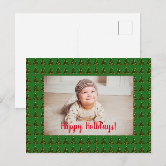 Gepersonaliseerd Briefkaart met groene kerstbomen (Voorkant / Achterkant)