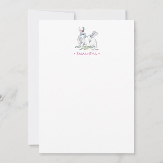 Gepersonaliseerd briefpapier met roze konijn notitiekaartje (Voorkant)