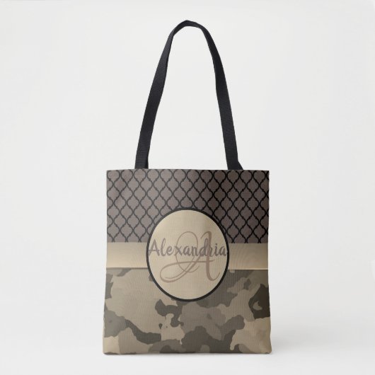 Gepersonaliseerd Brown Camo Monogram Tote Bag (Voorkant)