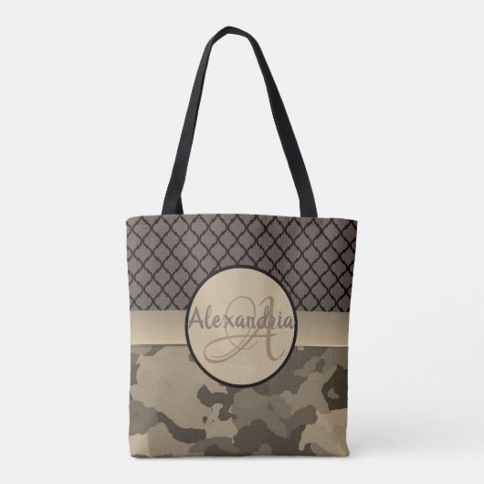 Gepersonaliseerd Brown Camo Monogram Tote Bag (Achterkant)