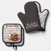 Gepersonaliseerd Brownies bakrecept Ovenwant & Pannenlap Set (Voorkant / Achterkant)