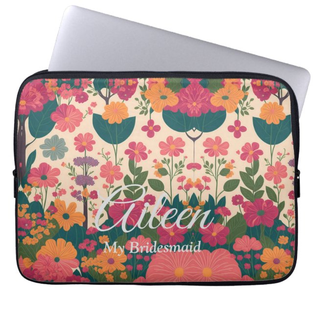 Gepersonaliseerd bruidsmeisje cadeau idee laptop sleeve (Voorkant)