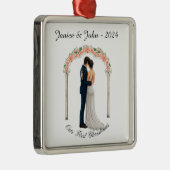 Gepersonaliseerd bruidspaar, onze eerste kerst, metalen ornament (Rechts)