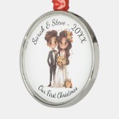 Gepersonaliseerd bruidspaar, onze eerste Kerstmis Metalen Ornament (Links)