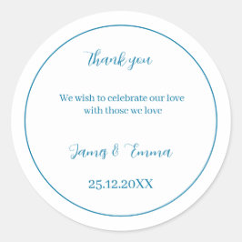 Gepersonaliseerd bruiloft eenvoudig blauw ronde sticker
