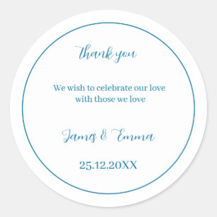 Gepersonaliseerd bruiloft eenvoudig blauw ronde sticker