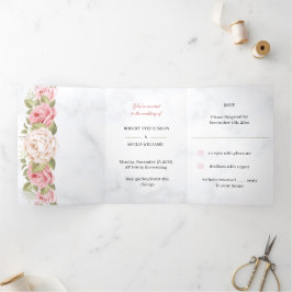 Gepersonaliseerd bruiloft Elegant Roos Flower Drieluik Uitnodiging