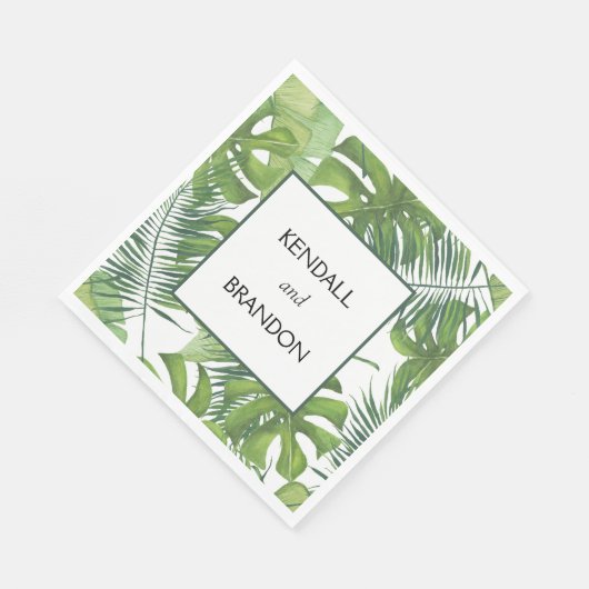 Gepersonaliseerd bruiloft tropische bladeren serve servet (Hoek)