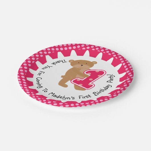 Gepersonaliseerd Bruin Beer 1e Verjaardagspapier B Papieren Bordje (Gekanteld)