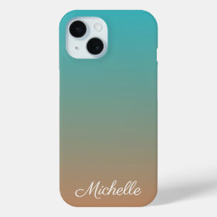 Gepersonaliseerd bruin en blauw ombre iPhone 15 case