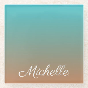 Gepersonaliseerd bruin en blauw ombre glazen onderzetter