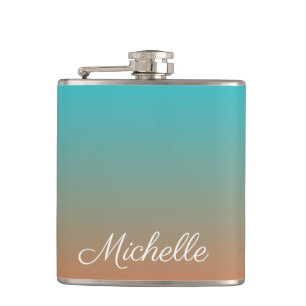 Gepersonaliseerd bruin en blauw ombre heupfles