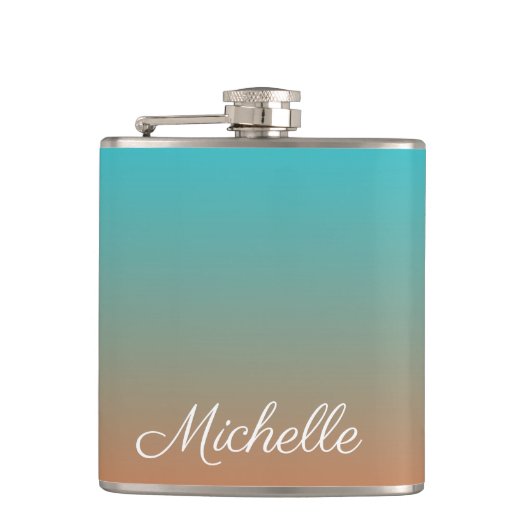 Gepersonaliseerd bruin en blauw ombre heupfles (Voorkant)