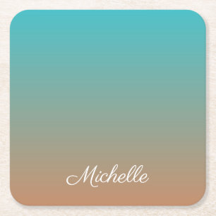 Gepersonaliseerd bruin en blauw ombre kartonnen onderzetters