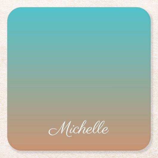 Gepersonaliseerd bruin en blauw ombre kartonnen onderzetters (Voorkant)