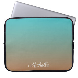 Gepersonaliseerd bruin en blauw ombre laptop sleeve