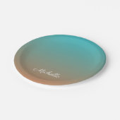 Gepersonaliseerd bruin en blauw ombre papieren bordje (Gekanteld)