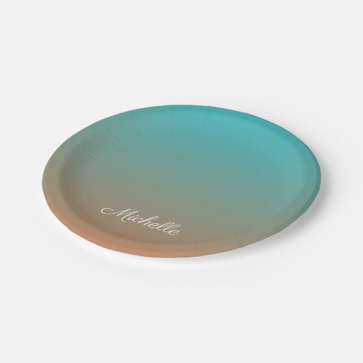 Gepersonaliseerd bruin en blauw ombre papieren bordje (Gekanteld)